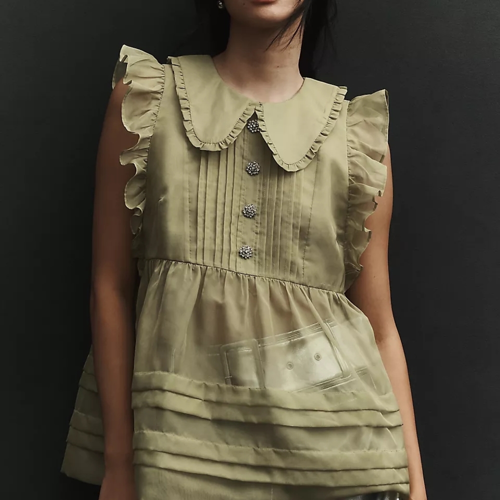 Anthropologie: Maeve Ruffled Sage Blouse